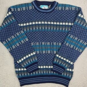 Vintage Botany 500 Mens Crew Neck Sweater Blue Geometric Sweatshirt Acrylic Sz M